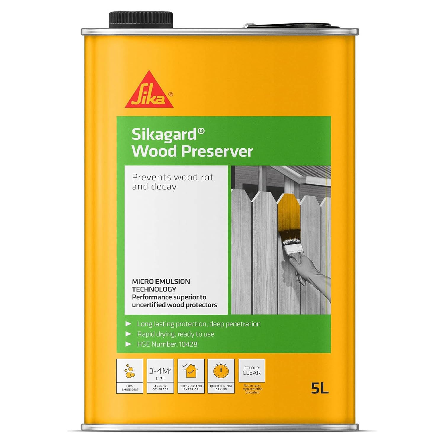 Sika Sikagard Wood Preserver – Prevents Wood Rot and Decay – Fast-Drying – Clear – 5 Litre