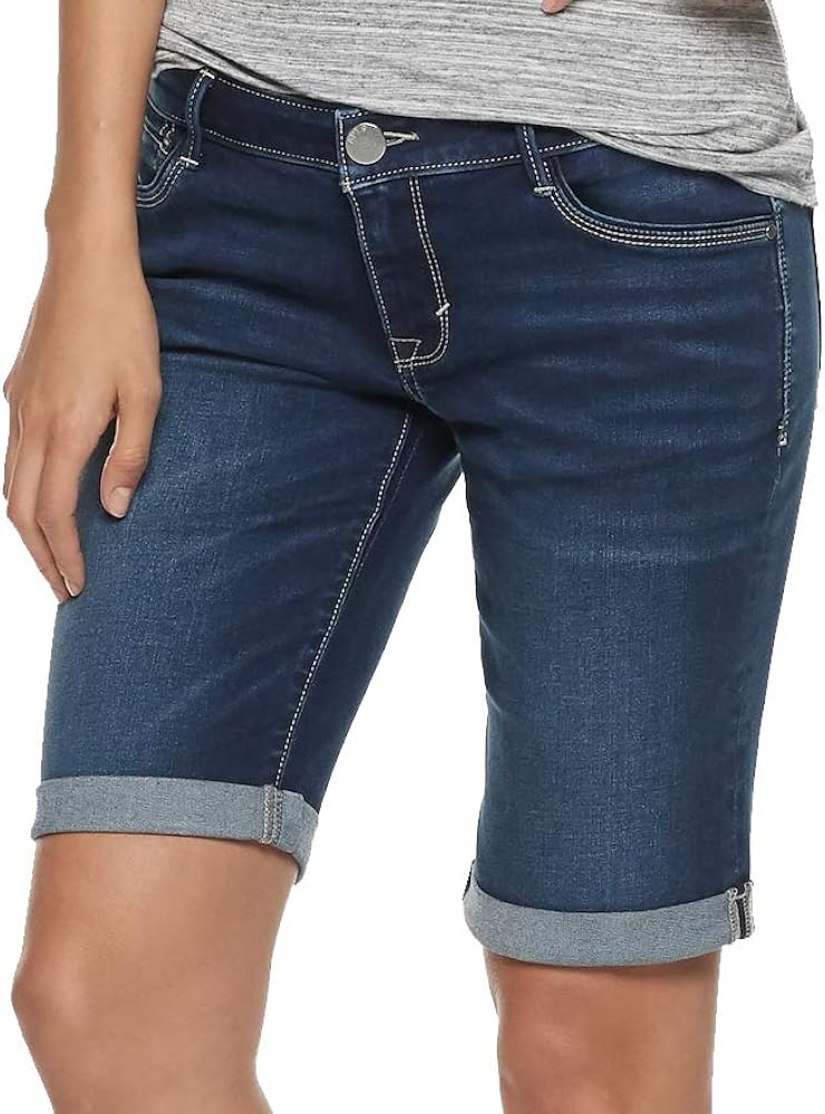 Women's Apt. 9 Cuffed Bermuda Jean Shorts Mid Rise - Size 8 Blue at Amazon Womenâs Clothing store