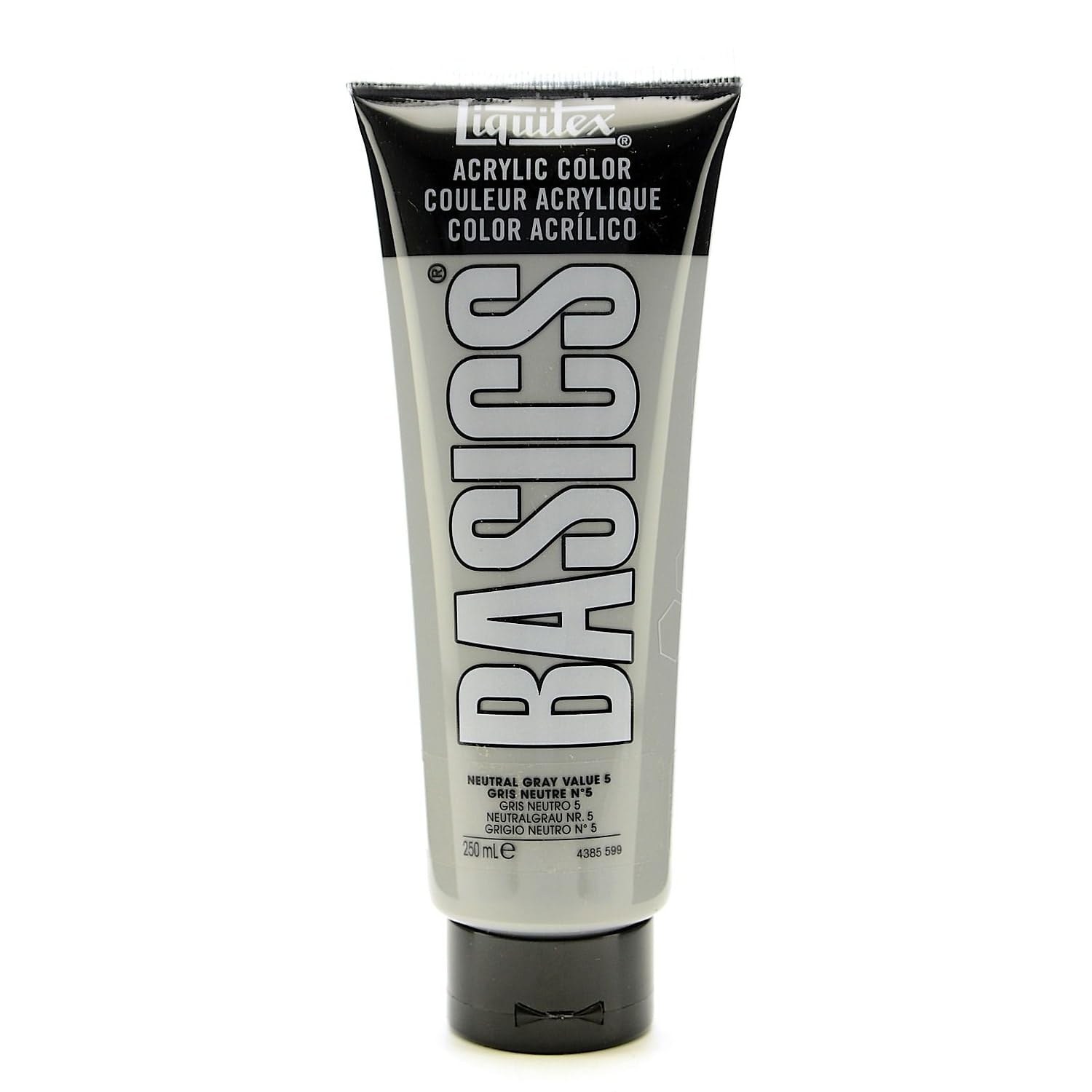 Liquitex Basics 4385599 Acrylic Paint, Mono-pigmented Artist Pigments, Lightfast, Medium Viscosity, Archive Quality, Silky Gloss Finish, 250 ml Tube, Neutral Grey No. 5