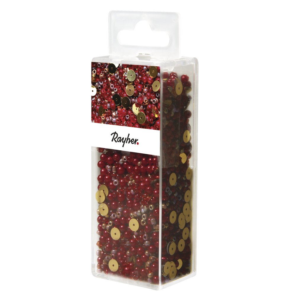 RAYHER Sequins Mix Glass Beads and Wire, Classical Red, 50 m x 0.3 mm, 80 g — image 1