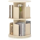 GIANTEX 2-Tier Rotating Bookshelf, 360&deg; Display Rack w/Dividers &amp; Anti-Falling Baffles, Multifunctional Narrow Floor Standing Bookcase, Book Storage Organizer for Living Room Bedroom, Natural