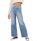 Haloumoning Girls Wide Leg Jeans Kids High Waisted Demin Pants Stretch Long Pants with Pockets 5-14 Years