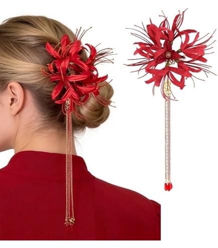 8497 Handmade Lycoris Radiata Flower Hairpin,Kanzashi Hair Stick for Kimono Amazon.com : MIAO WU Handmade Lycoris Radiata Flower Hairpin  main image 2