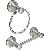 RUMOSE Toilet Paper Holder and Hand Towel Ring Brushed Nickel Wall Mount Bathroom Hardware Accessories 2 PCS Set Flexible Pivoting Toilet Tissue Roll Holder and Towel Hanger, Stainless Steel