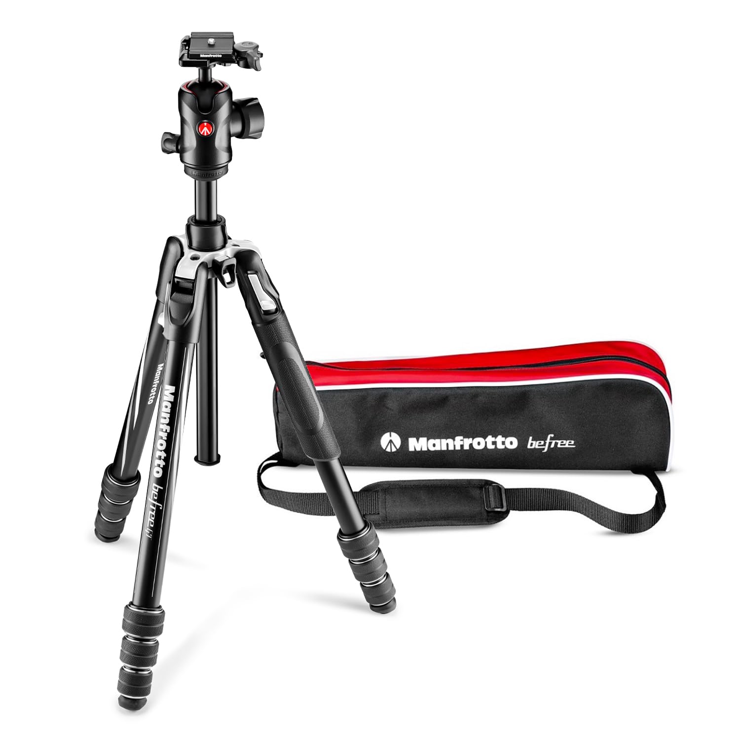 Manfrotto Befree Advanced GT PRO Travel Tripod, Twist Lock with Ball Head for Canon, Nikon, Sony, DSLR, CSC, Mirrorless, Up to 12 kg, Lightweight with Tripod Bag, Aluminium, Black, MKBFRTA4GT-BH