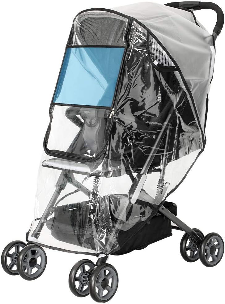 Emoly Upgraded Universal Stroller Rain Cover, Double Door Design & Large Storage Baby Stroller Weather Shield, Waterproof Stroller Cover, Food Grade EVA, Eye Protect (Black): Industrial & Scientific