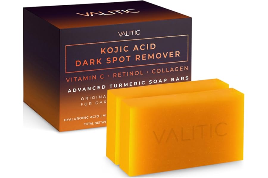 VALITIC Kojic Acid Dark Spot Remover Soap Bars with Vitamin C, Retinol, Collagen, Turmeric – Original Japanese Complex Infused with Hyaluronic Acid, Vitamin E, Shea Butter, Castile Olive Oil (2 Pack)