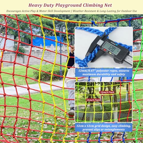 Climbing Net for Children Polyester Rope Ladde Protective Net for Playground, Anti-Fall, Obstacle Course, Swings, Tree House (Size: 152 x 304 cm (5 x 10 ft), Colour: Red/Yellow)