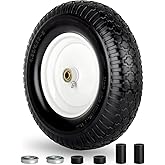 GICOOL 16" Flat-Free Solid Tire and Wheel, 4.80/4.00-8" Wheelbarrow Tire, 3-6" Centered Hub, 5/8" & 3/4" Bearing, For Broadcast Spreader Garden Wagon Cart Trolley Dolly Lawn Mover (1 Pack)