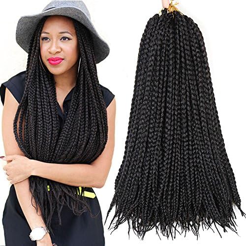 18Inches 6 Packs Box Braids Hair Synthetic Hair Extensions Crochet Hair Extensions Braiding Hair (#1B)