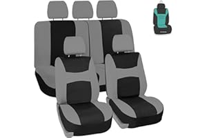 FH Group Car Seat Cover Light Breezy Gray Seat Cover Flat Foam Padding Cloth Full Set Automotive Seat Covers,Airbag Compatible & Split Rear Universal Fit Interior Accessories for Cars Trucks and SUV