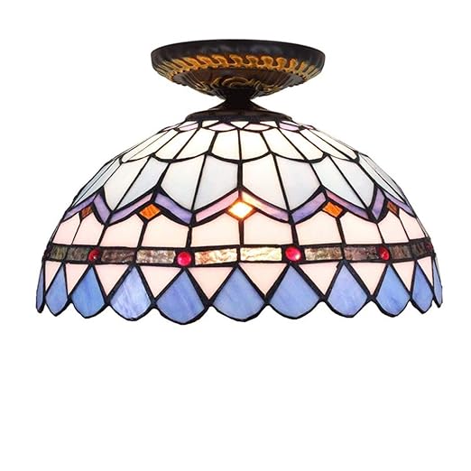 12 Inch Tiffany Style Ceiling Light Mediterranean Stained Glass