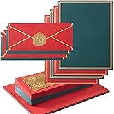 Topeen 50 Pack Christmas Red Green Stationery Set with Gold Border, #10 Business Envelopes, 8.5x11 Paper Sheets and Stickers for Christmas and New Year (8.5x11 Inches)