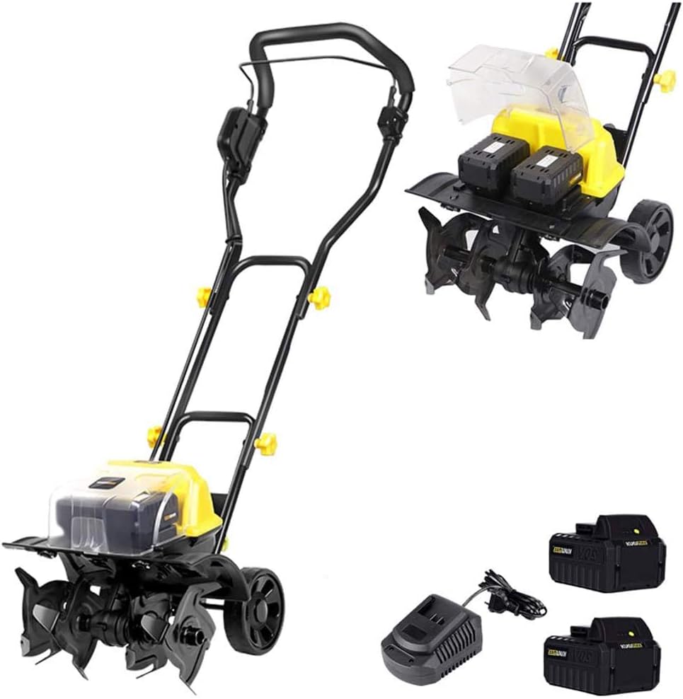Electric Scarifier Cordless 40V Handheld Rotavator with Rechargeable Battery, 18Cm Working Depth, Portable Electric Tiller for Gardens, Vegetable Plots, Greenhouses