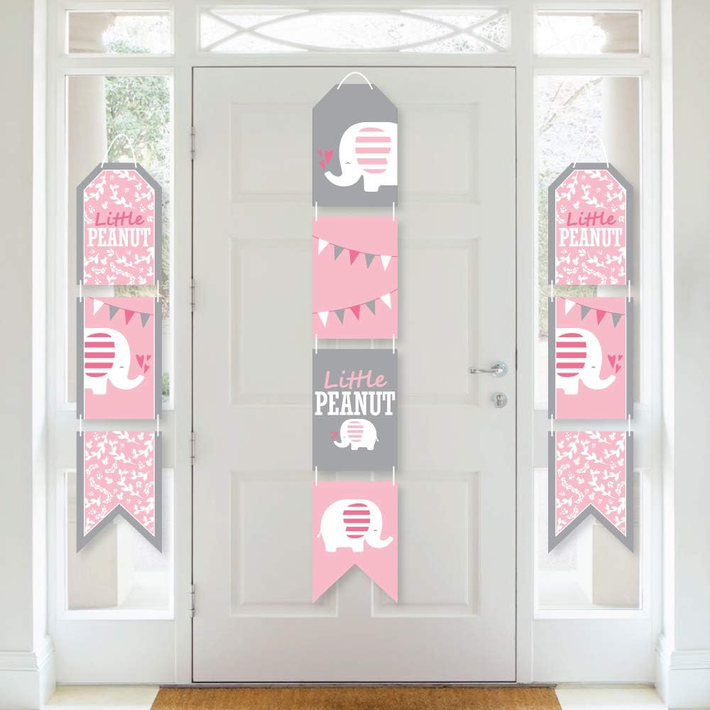 Big Dot of Happiness Pink Elephant - Hanging Vertical Paper Door Banners - Girl Baby Shower or Birthday Party Wall Decoration Kit - Indoor Door Decor