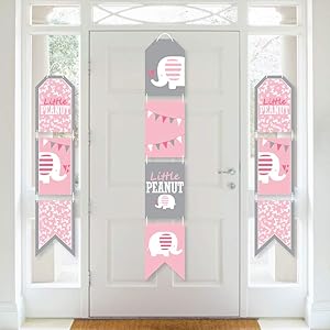 Big Dot of Happiness Pink Elephant - Hanging Vertical Paper Door Banners - Girl Baby Shower or Birthday Party Wall Decoration Kit - Indoor Door Decor