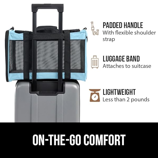 GORILLA GRIP CAT CARRIER TRAVEL BAG UP TO 15 LBS, SOFT COLLAPSIBLE SMALL DOG CARRIERS, TOP AND SIDE ENTRY BREATHABLE MESH, GRIP FEET ON UNDERSIDE, COZY WASHABLE WATERPROOF PAD, PORTABLE KENNEL, BLUE
