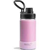 Mollcity Kids Water Bottle for School 12 oz Stainless Steel Double Wall Vacuum Insulated Water Bottle Leak Proof-Reusable Metal Flask with Silicone Boot for Travel, BPA-Free(Purple Pink)