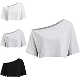 SOLY HUX Women's Off The Shoulder Short Sleeve T Shirts 3 Packs Crop Tees Summer Basic Tops