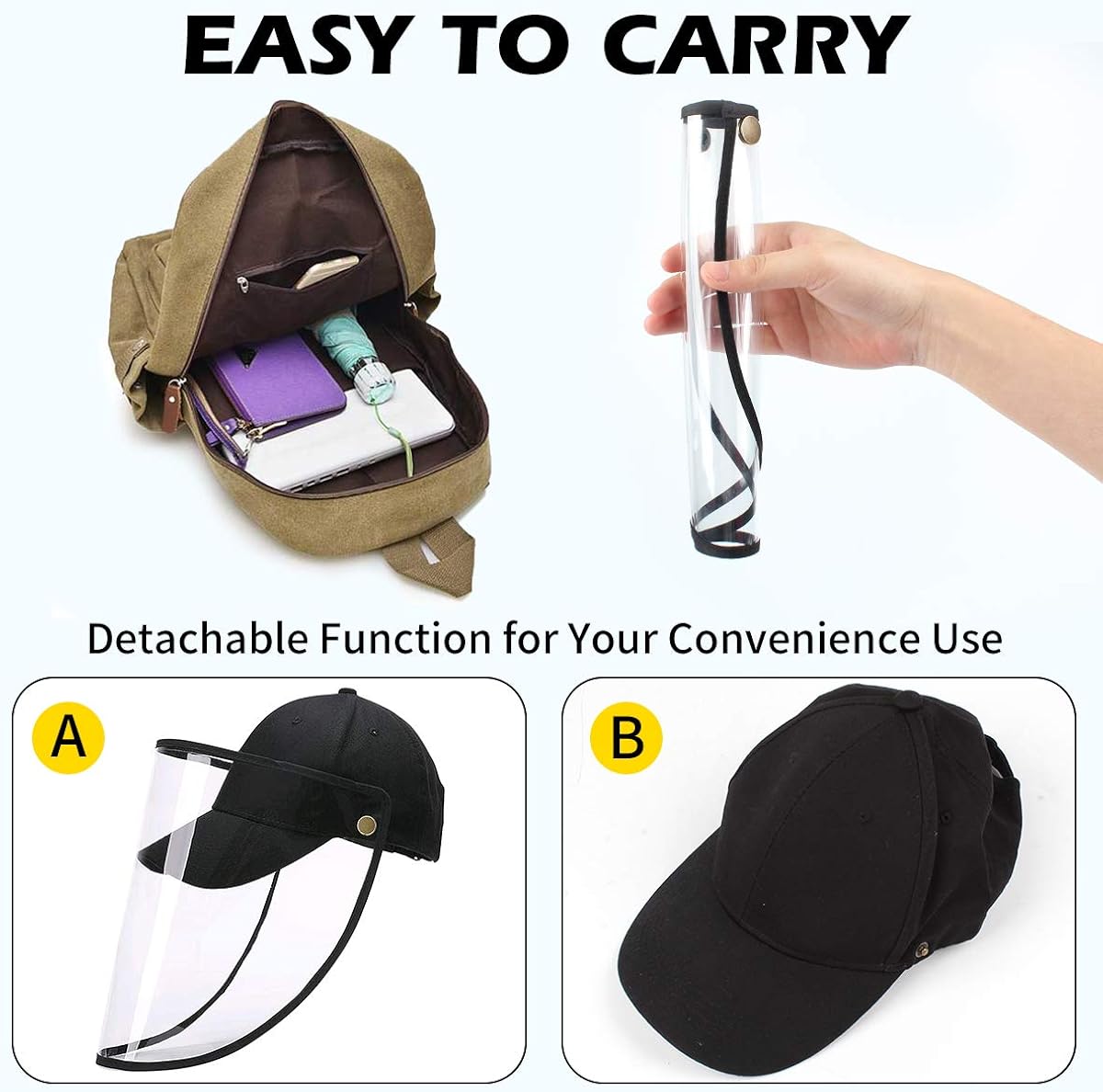 Unimore Detachable Baseball Cap, Anti Wind Dust-Proof Adjustable Baseball UV Sun Protection Hat for Men and Women at  Men’s Clothing store