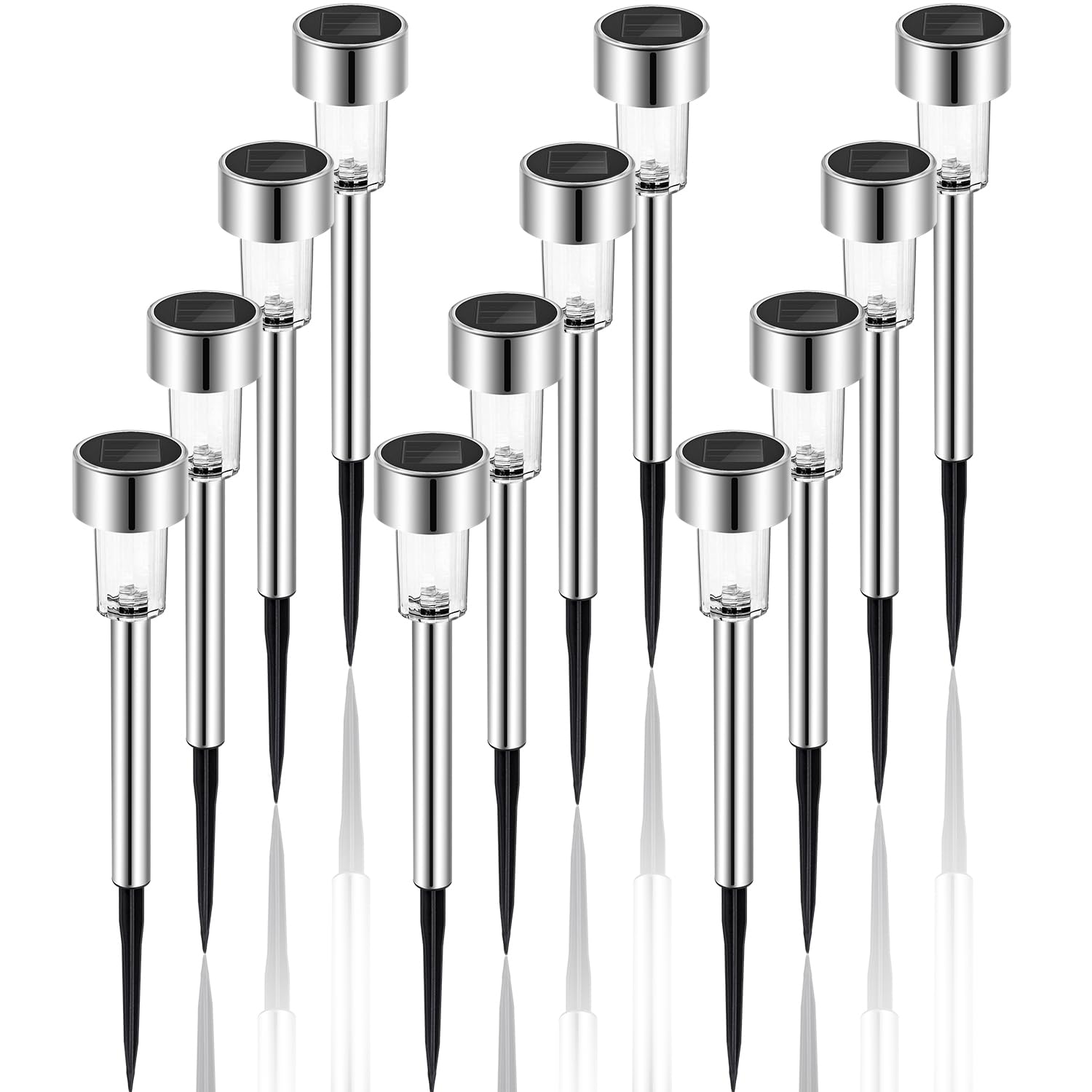 Aigostar Solar Lights Outdoor Garden, Solar Powered Stake Lights 12 Pack, Pathway Light for Driveway Patio Walkway, IP65 Waterproof Stainless Steel Post Path Light