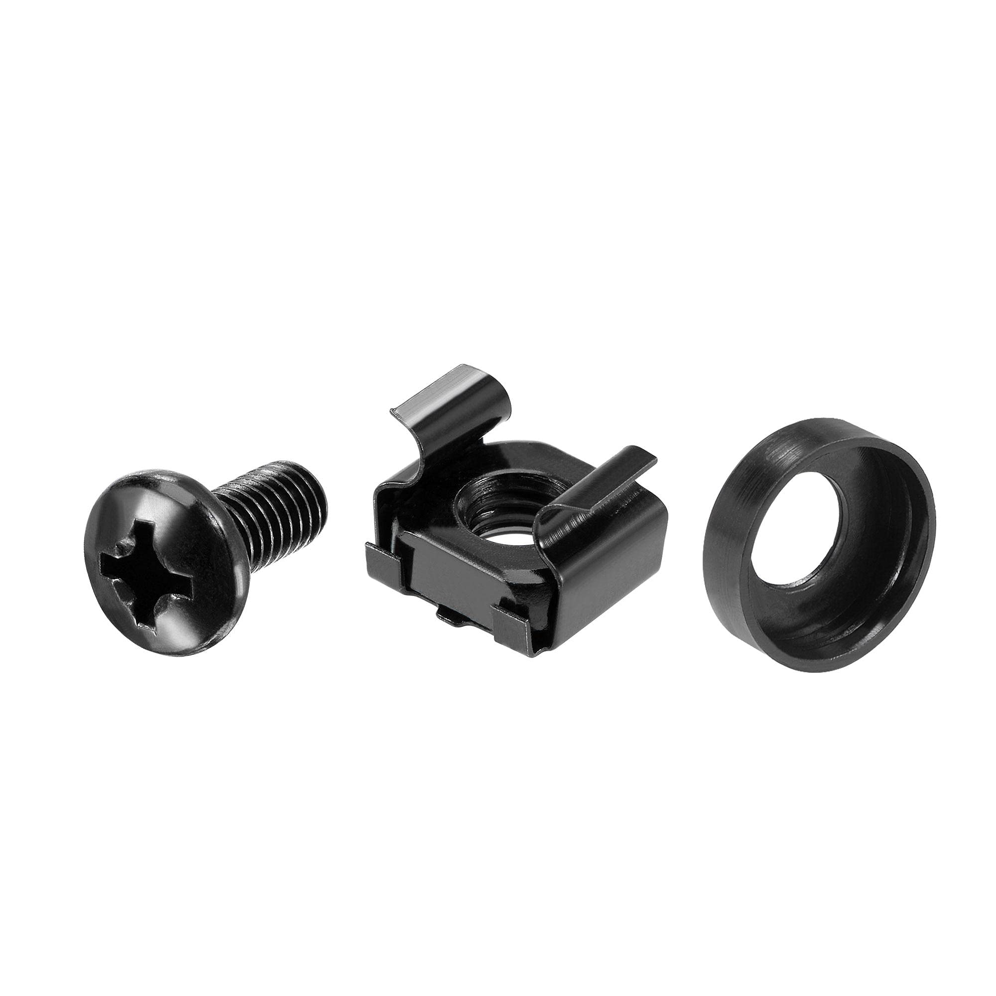 sourcing map M6x12mm Server Rack Cage Nuts Black 50Set, Mounting Screws for Server Shelves