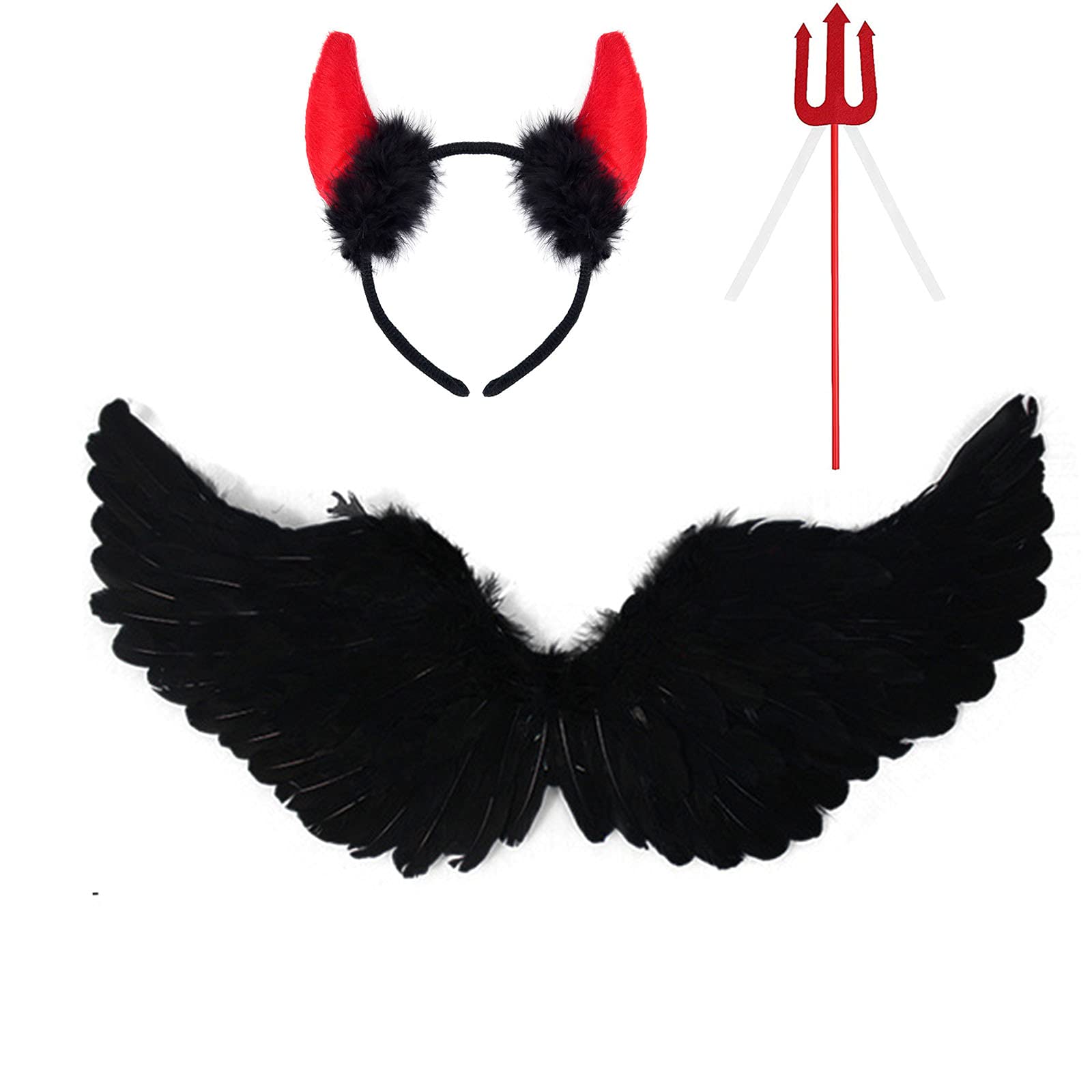 Hifot Angel Wings and Halo Dark Angel Wings Costume with Halo Magic Wand Angel Feather Wing Dress Up Cosplay Halloween Costumes Christmas Party