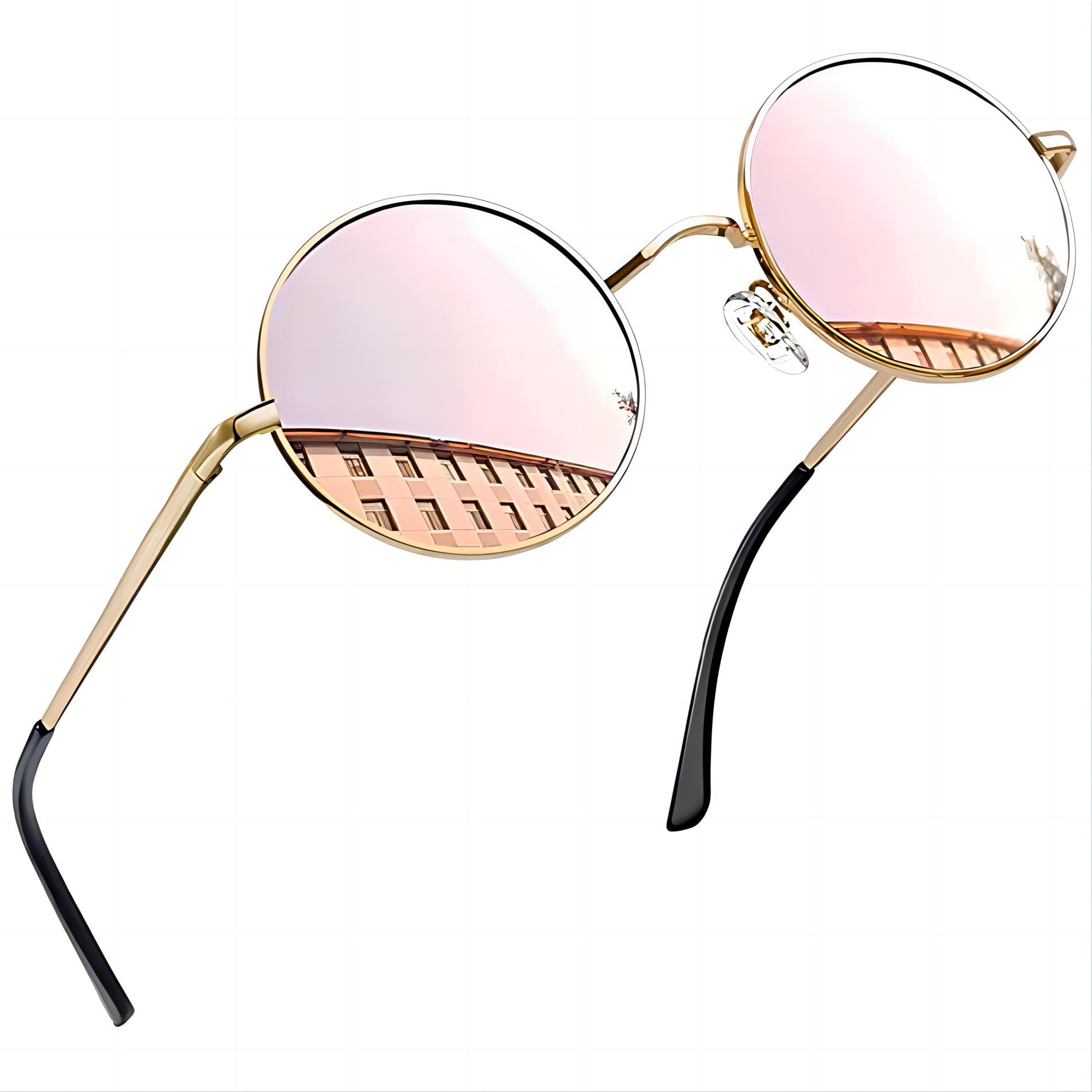 Joopin Vintage Lennon Round Sunglasses Man - Polarised UV400 Protection Metal Frame Retro Circle Sunglasses for Women and Men (Gold Frame Pink Lens)