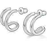MINDDHA 14K Yellow Gold Plated | 925 Sterling Silver Post | Hoop Earrings for Women | Thick Lightweight Hoops | Trendy Chunky Earrings | 14x12mm