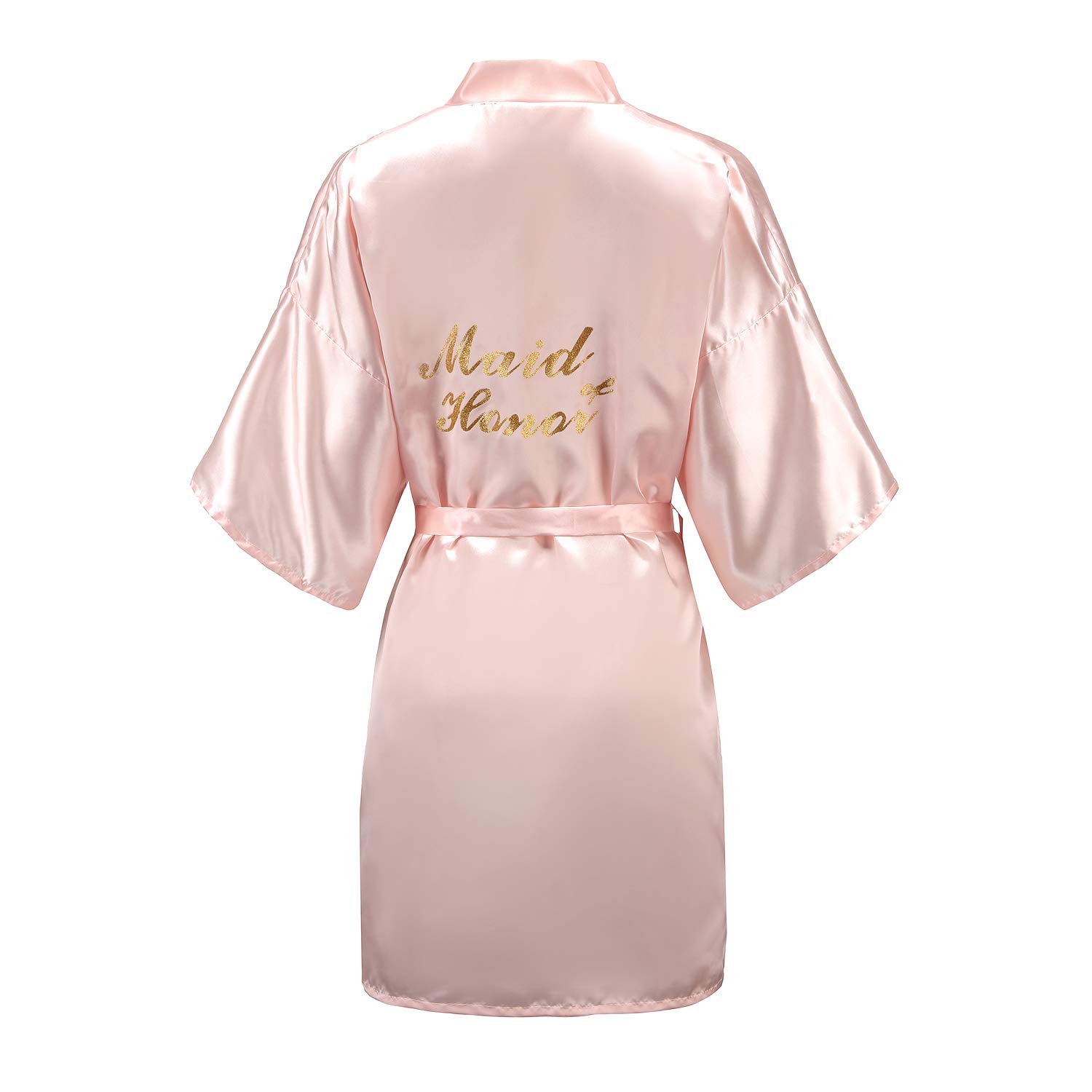 EPLAZABride Bridesmaid Robes for Wedding Bridal Party Women Short Solid Color Silky Satin Robe with Gold Glitters Kimono One Size