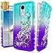 LG K20 Plus Case, LG K20 V/Harmony / K10 2017 / Grace LTE w/[Tempered Glass Screen Protector], NageBee Glitter Liquid Quicksand Waterfall Flowing Sparkle Bling Diamond Girls Cute Case -Aqua/Purple