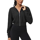 THE GYM PEOPLE Women's Cropped Jackets Full Zip Long Sleeve Ribbed Workout Sweatshirts Lightweight Casual Tops