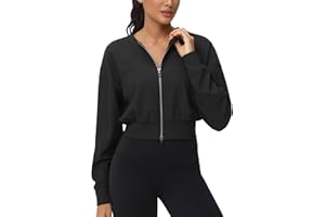 THE GYM PEOPLE Women's Cropped Jackets Full Zip Long Sleeve Ribbed Workout Sweatshirts Lightweight Casual Tops