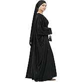 Zofocy Elegant Eid Clothes Women Muslim Glossy Batwing Sleeve Abaya Ramadan Prayer Dress with Belt