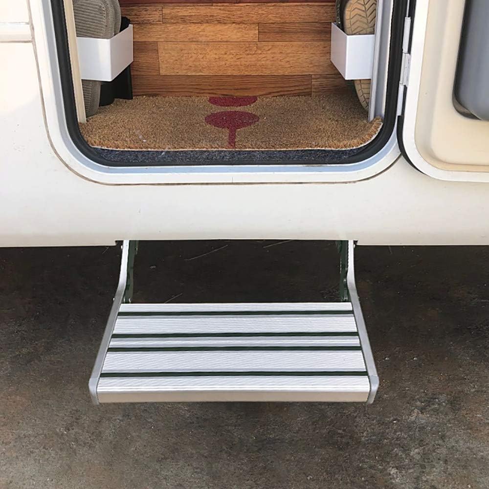 CHHMAELOVE Step Single Step Manual Aluminium Step Ladder Extendible，Manual Slide Out Motorhome Step，Can Bear 200kg,Silver