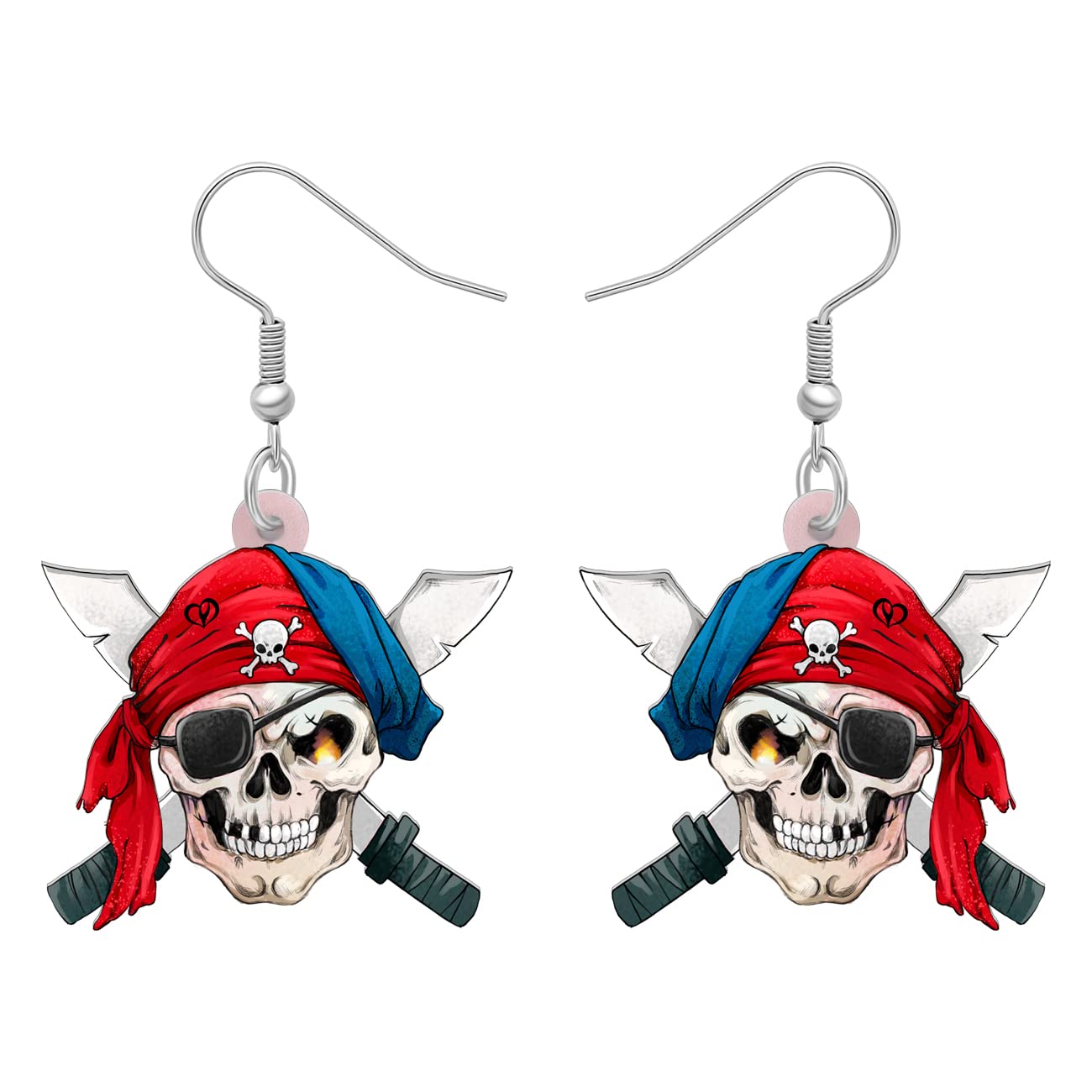 LONYOO Acrylic Pirate Sugar Skull Earrings Dangle Pirate Halloween Gifts for Women Girls Jewelry (Multi)