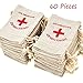 Maxdot 60 Pieces Red Cross Cotton Muslin Bags Drawstring Survival Kit Bag Bachelorette Hangover Kit Bags for Wedding and Party, 6 by 3.9 inches