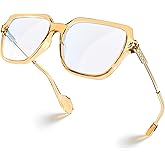 VISOONE Oversized Blue Light Blocking Glasses with Chic Square TR90 Frame and Metal Temple for Women Men REMY