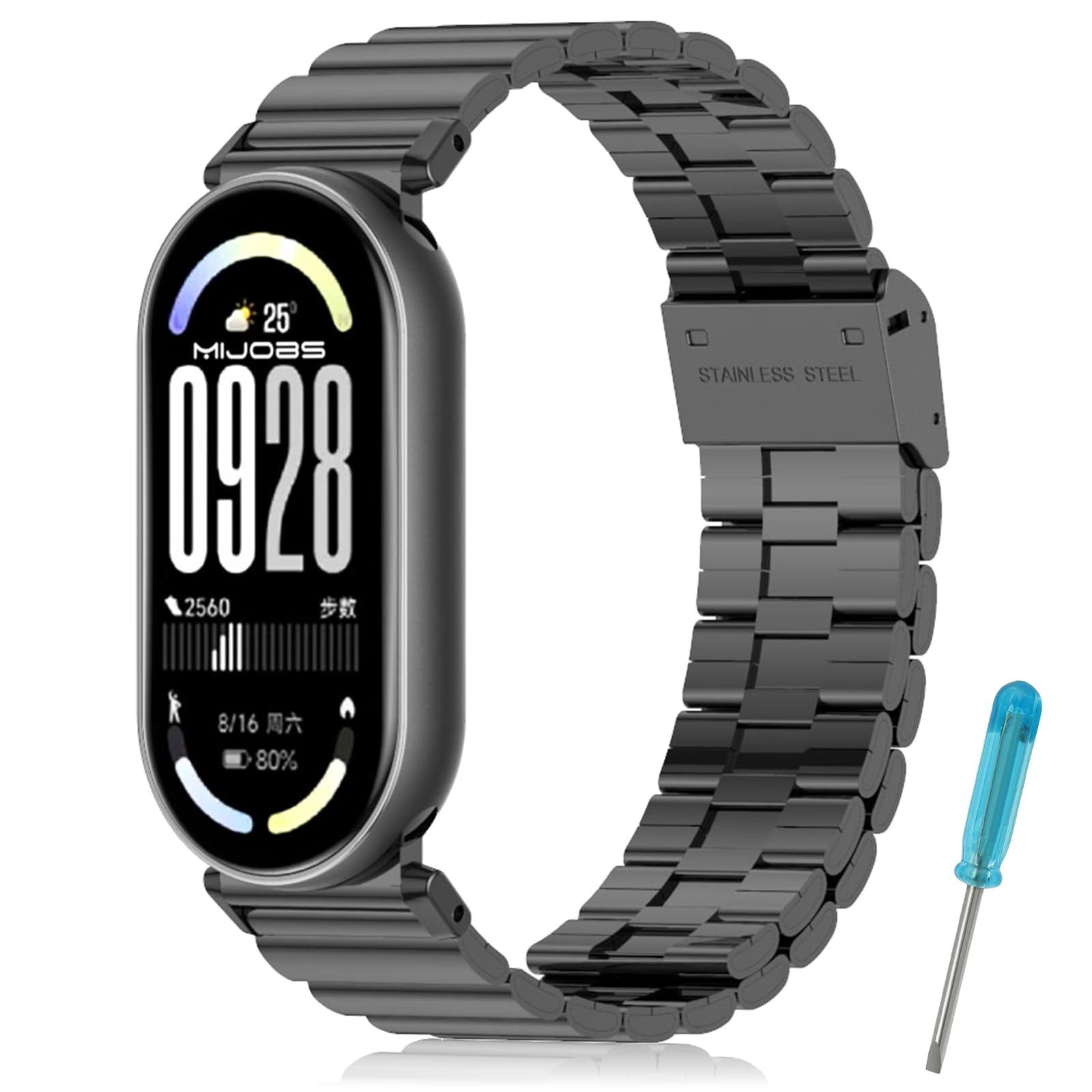 MIJOBS Metal Strap for Xiaomi Mi Band 5,Smart Watch Bands for Mi Band 4 Waterproof Stainless Steel Bracelets Stylish Business Bracelet Compatible with Xiaomi Mi Band 3/4/5