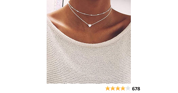 Heart Layered Choker Necklace Silver 
