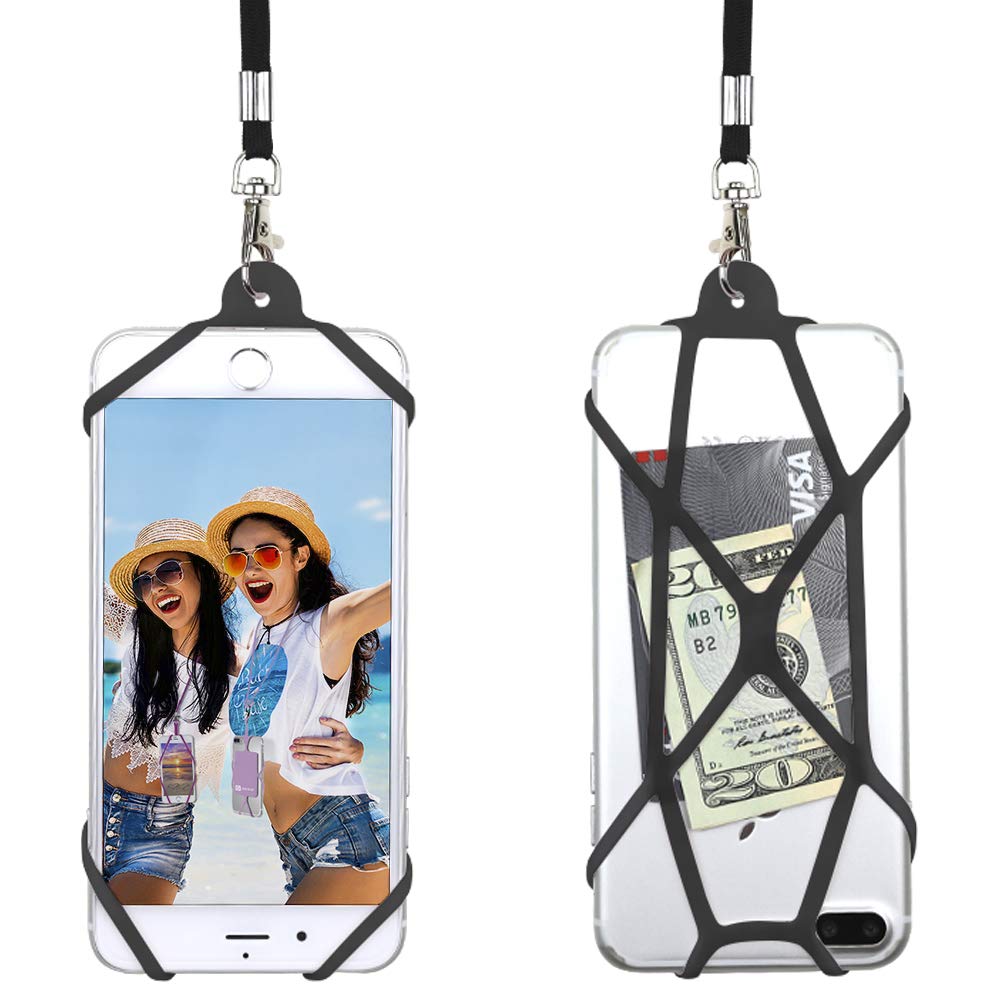 Cell Phone Lanyard Neck Strap Compatible with iPhone, Galaxy & Most Smartphones, Includes Silicone Phone Case Holder and Necklace Black