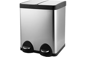 JM ·YIPENG 40L / 10.6-Gallon Dual Trash Can, Double Trash Can for Kitchen Recycling & Waste Management, Dual Pedals, Removable Inner Buckets, Soft-Close Lids, and Brushed Stainless Steel Finish