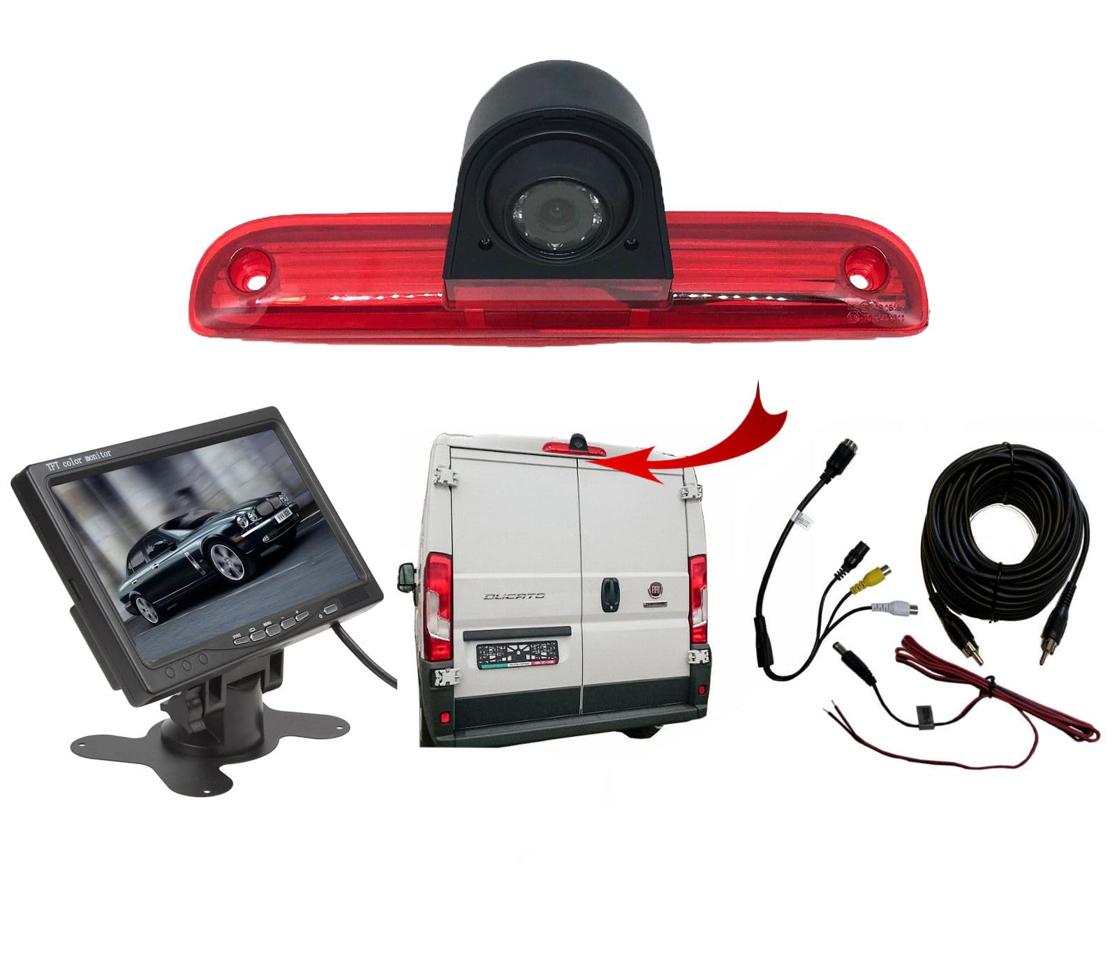 Dolphin Automotive Rear Reversing Camera For Fiat Ducato/Peugeot Boxer Van/Citroen Relay 2006 – 2023 (Camera With 7" Dash Monitor)