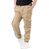 NATUST Boys Cargo Joggers Drawstring Jogging Pants Kids Elastic Waist Trousers 5-14 Years