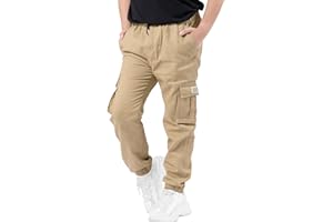 NATUST Boys Cargo Joggers Drawstring Jogging Pants Kids Elastic Waist Trousers 5-14 Years