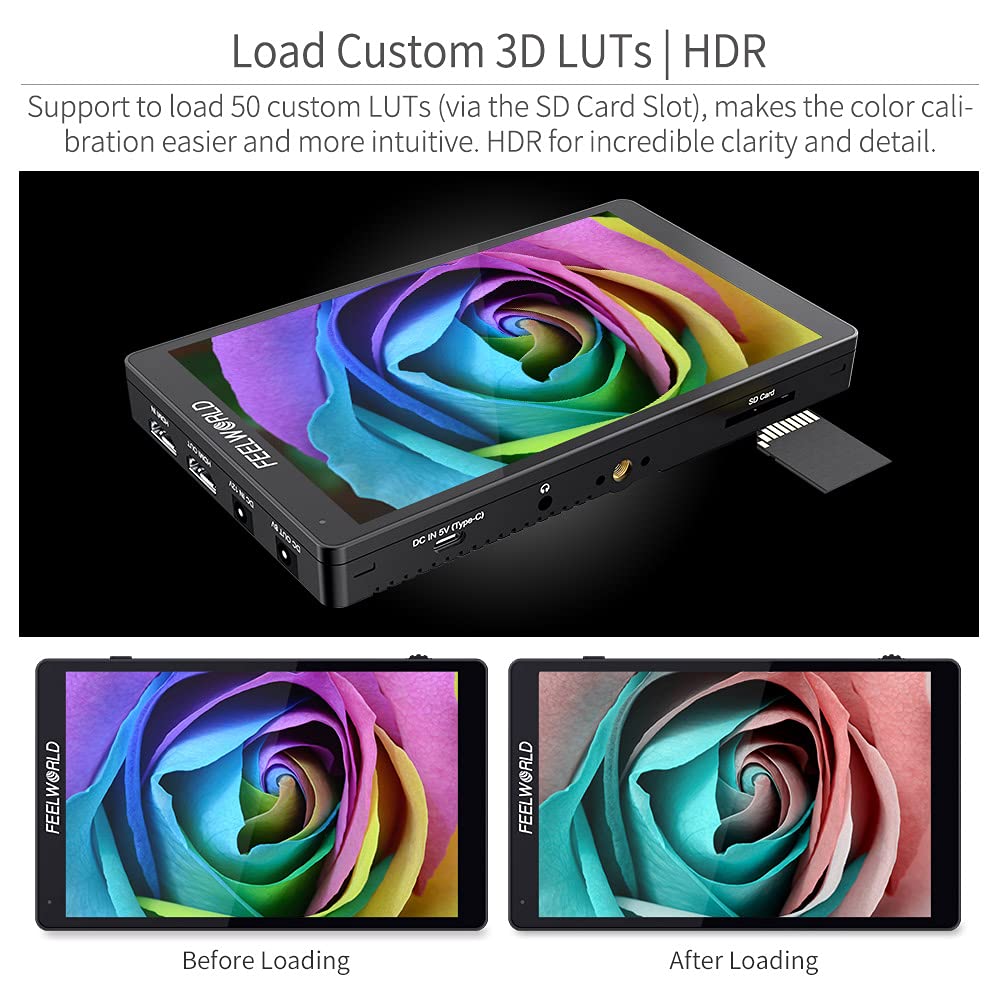 FEELWORLD F7 PRO 7 Inch Touch Screen DSLR Camera Field Monitor with F750 Battery and Bag 3D Lut HDR Waveform F970 External Power Install Kit 1920x1200 4K 60Hz HDMI in Out 8.4V Type-c Input