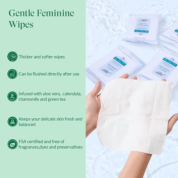 RPE LIFE FEMININE CARE BUNDLE, PERIOD ESSENTIALS 100% ORGANIC COTTON PADS FOR WOMEN, SIZE 2,3,5 SANITARY NAPKINS 124 CT, FLUSHABLE GENTLE FEMININE WET WIPES, PLANT-BASED SOOTHING FEMININE WASH