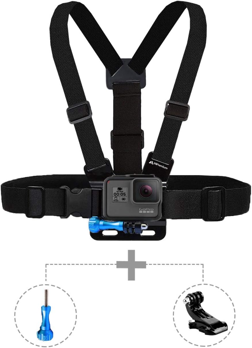 MiPremium Chest Mount Harness Compatible with GoPro Hero 13 12 11 10 9 8 7 6 5 4 3 Fusion Session Black Silver & Other Sports Cameras Adjustable Body Strap + Jhook & Aluminum Thumbscrew Accessory - Image 3