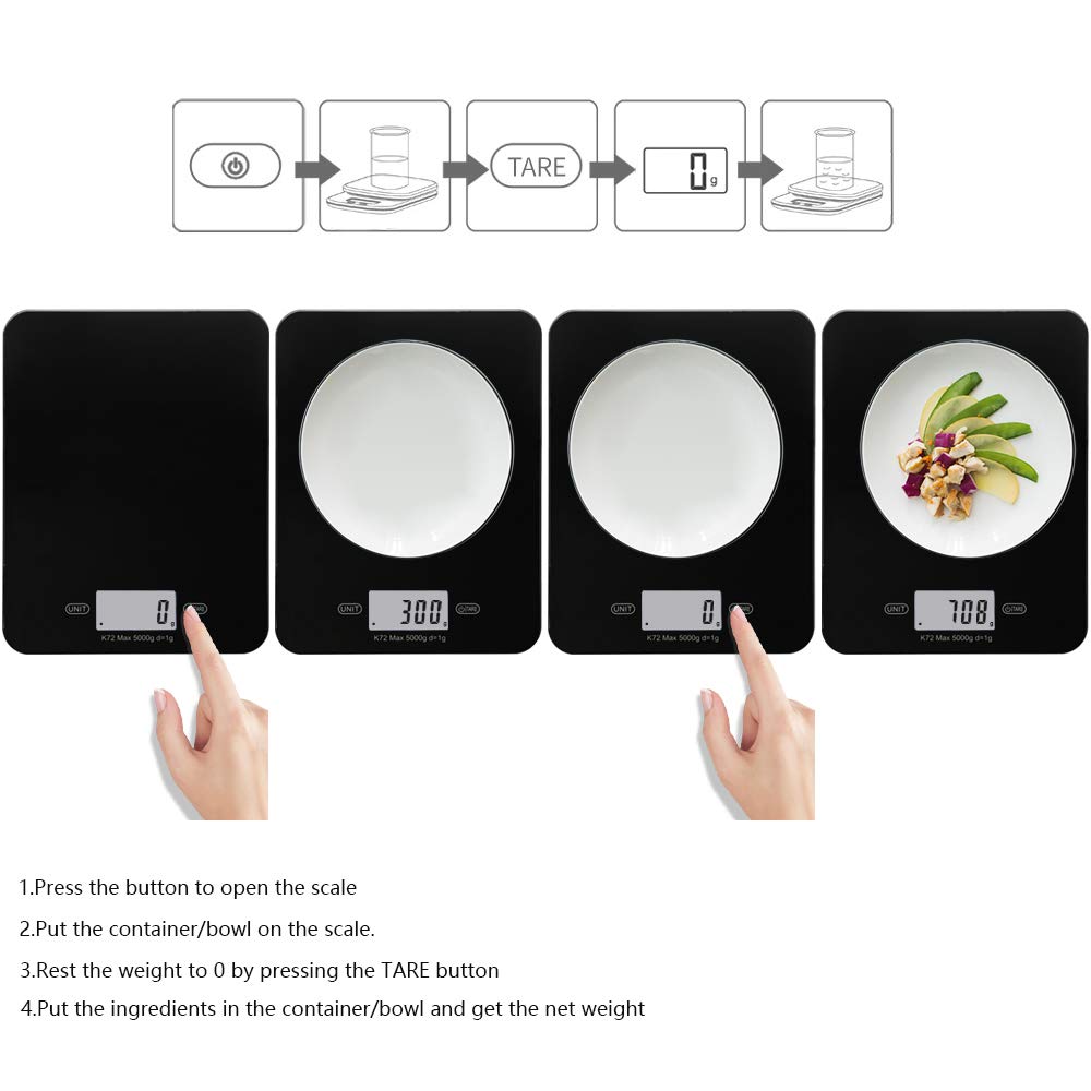 Digital Kitchen Scale High Value Food Scales Good Looking Postage Scale Multifunction Food Grade ABS Accuracy with LCD Display Tare Function for Baking Cooking Max 11 Lb 5 Kg, 5 Units, Easy to Clean
