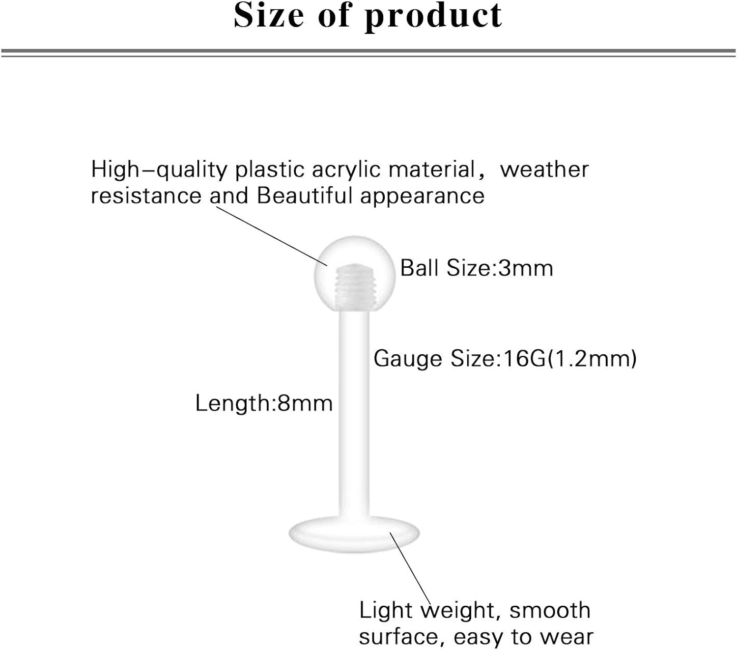 LAURITAMI 12pcs Clear Lip Labret Bars Studs Retainers Bioflex Crystal